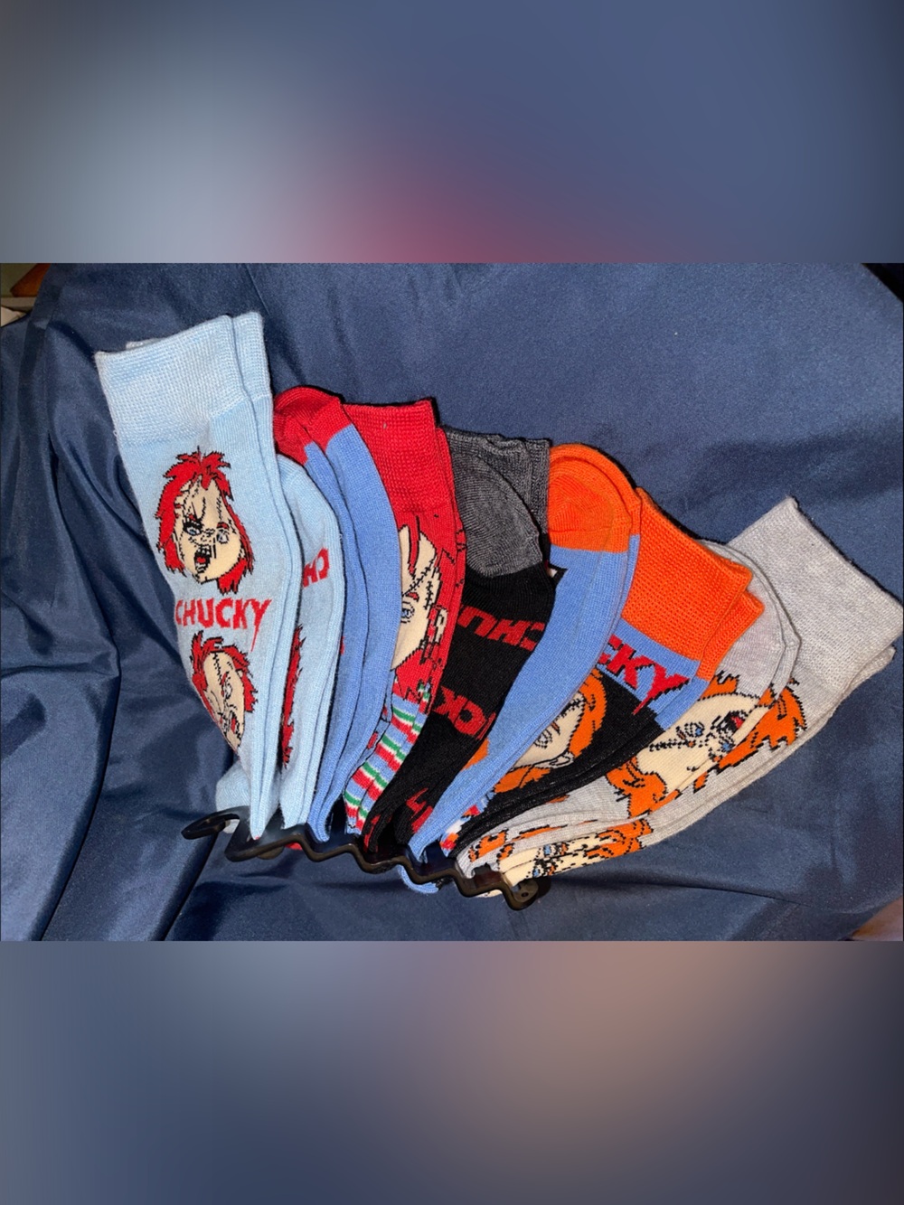 Chucky Graphic Men’s Casual Socks - Light Blue, Red, Black, Orange, Gray